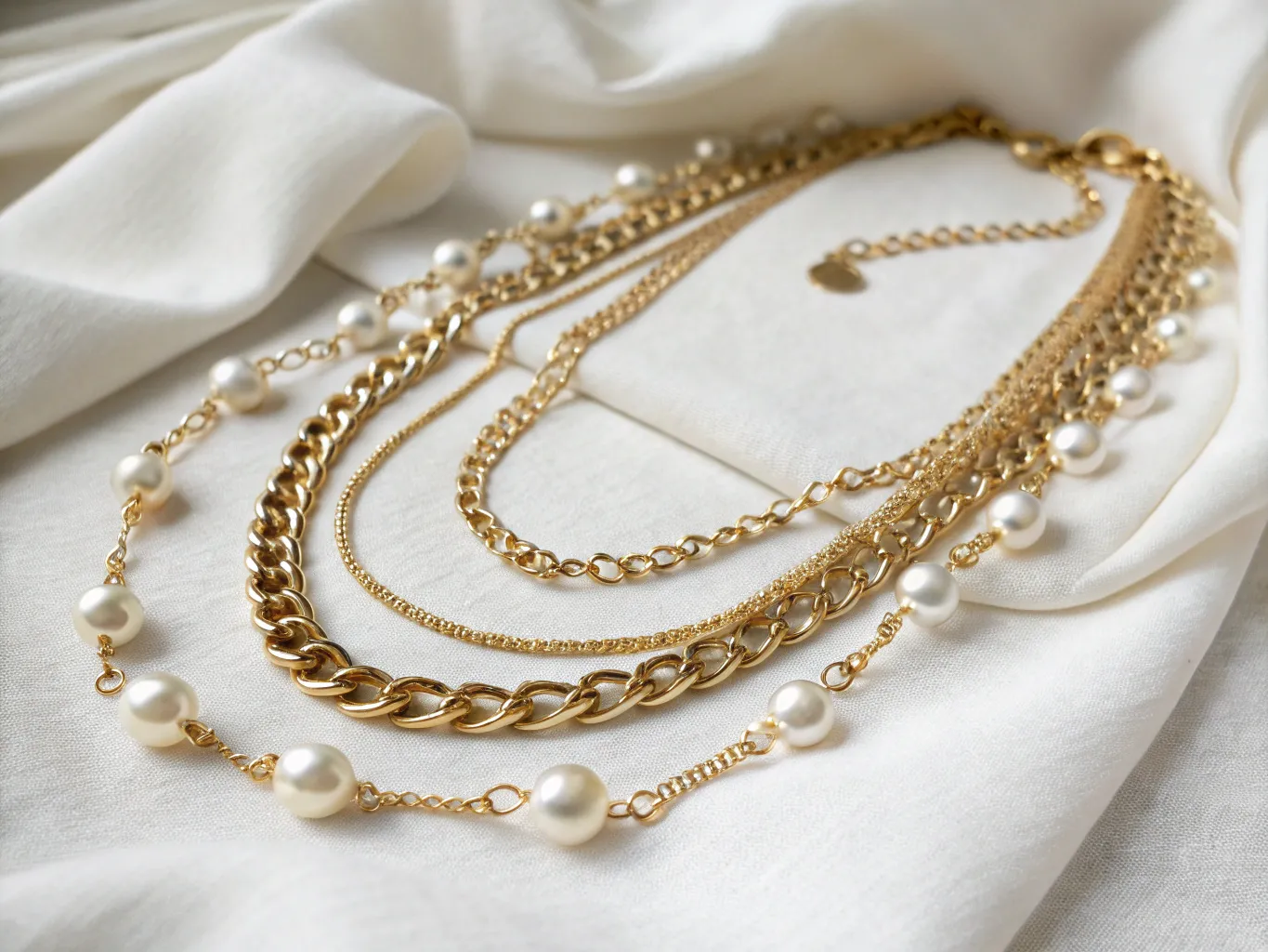 Layered guldhalskæde med perledetalje